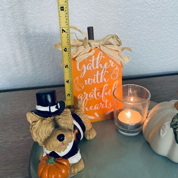 Fall Halloween Dog 5-pc “Grateful” Pumpkin Decor Tray Centerpiece Set - Picture 3 of 3